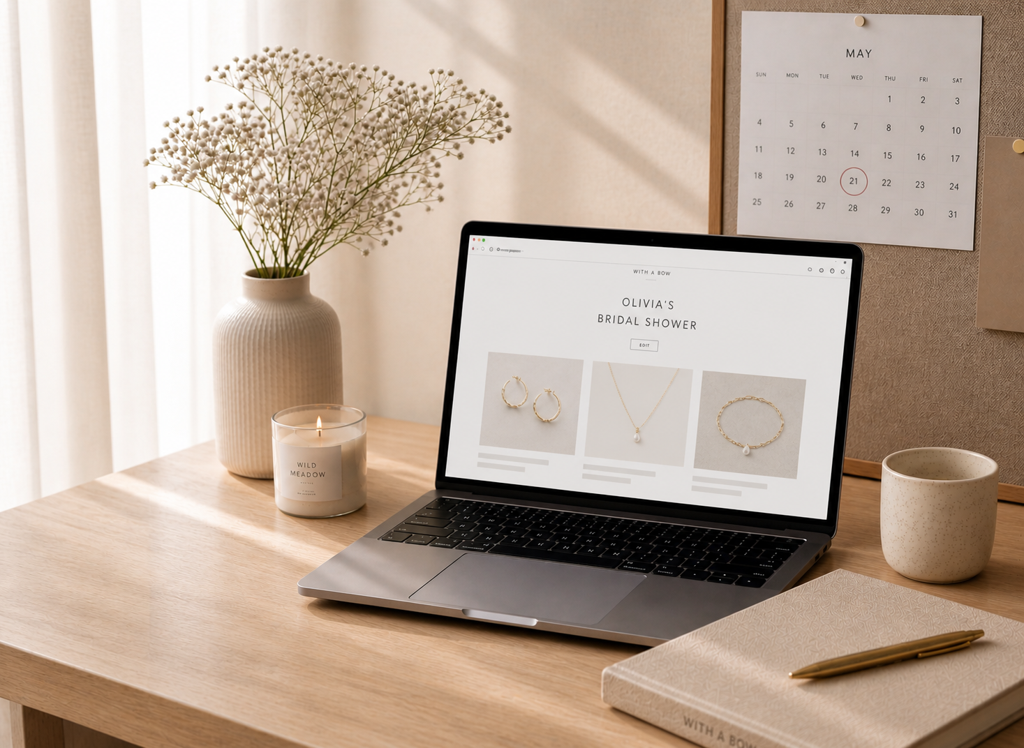 Person setting up their well on a laptop, warm light.